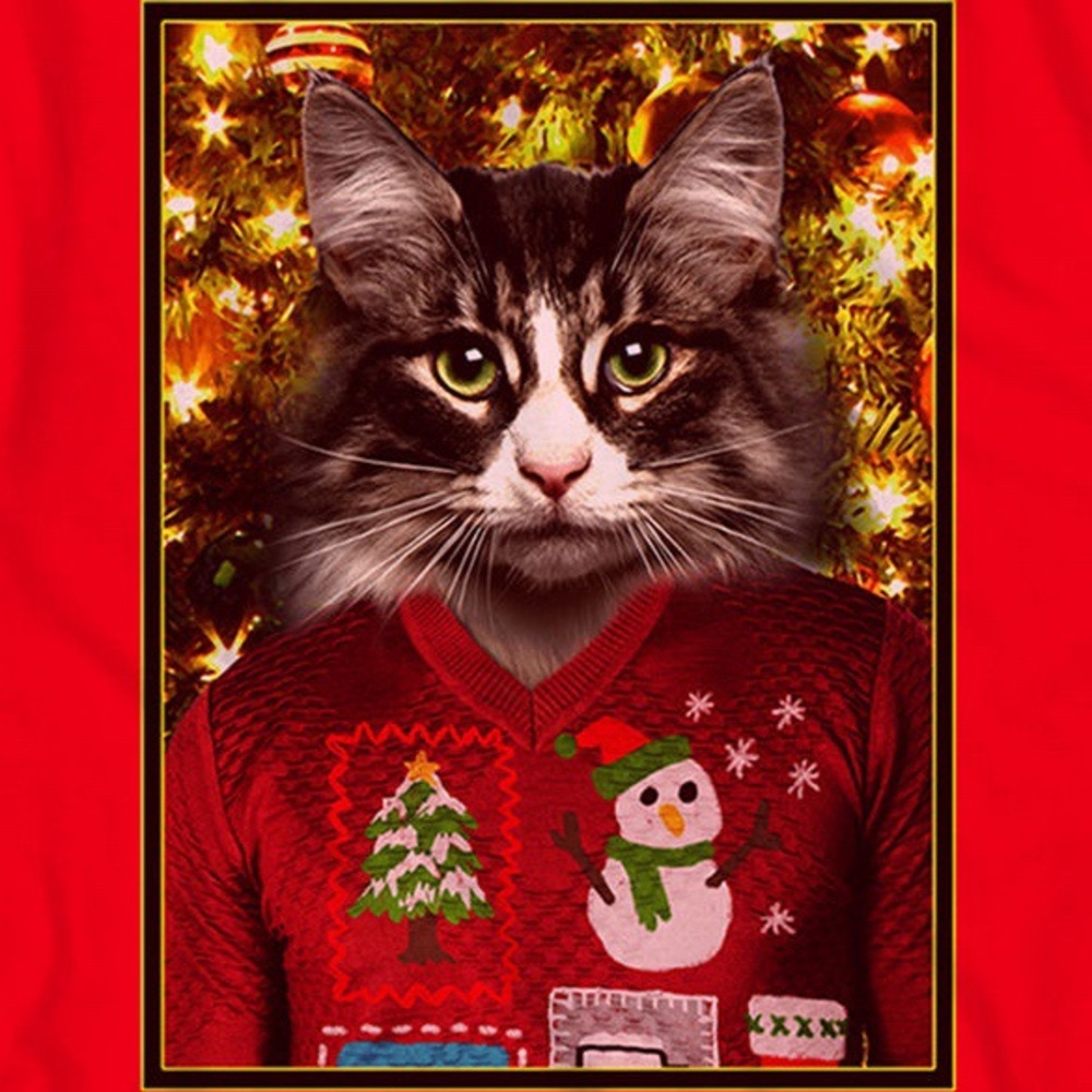 🎄 T-Shirt L Cat in Sweater Christmas Red TeeStyled